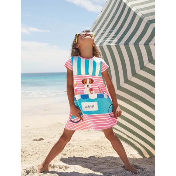 Mini Boden Fun Big Applique Swing Dress Pink Lemonade/Ivory White 7-8 - Picture 8 of 8